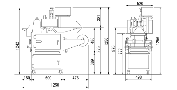 逆三方シール自動包装機 NE-150 外形図